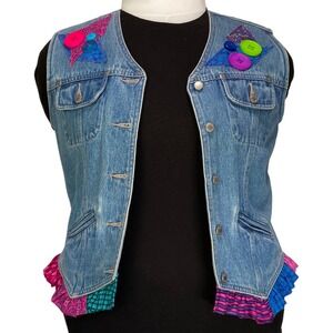 Repurposed Boho Cottage Core Festival Denim Vest Size L